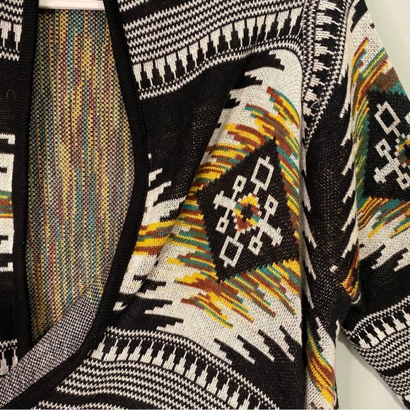 Ruff Hewn Aztec Draped Cardigan, Black/Ivory/Multi, Size Small - Picture 11 of 14